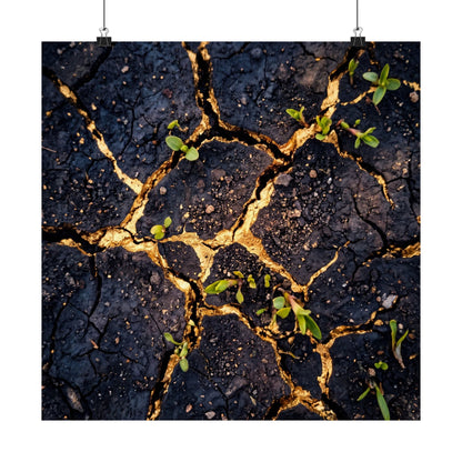 Healing Cracked Earth Wall Art Print - Crackle Gold Kintsugi