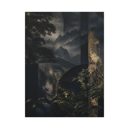 Mountain Mist Summer Canvas Art | Dark Japandi Atmospheric Design
