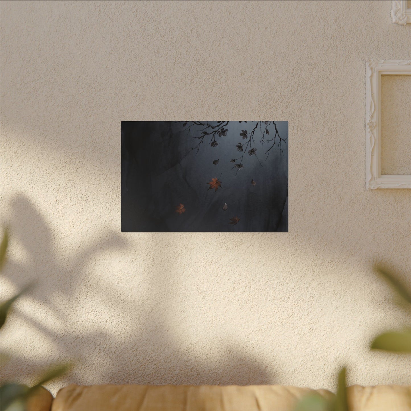 Autumn Cherry Blossom Charcoal Ink Canvas Art | Atmospheric Decor