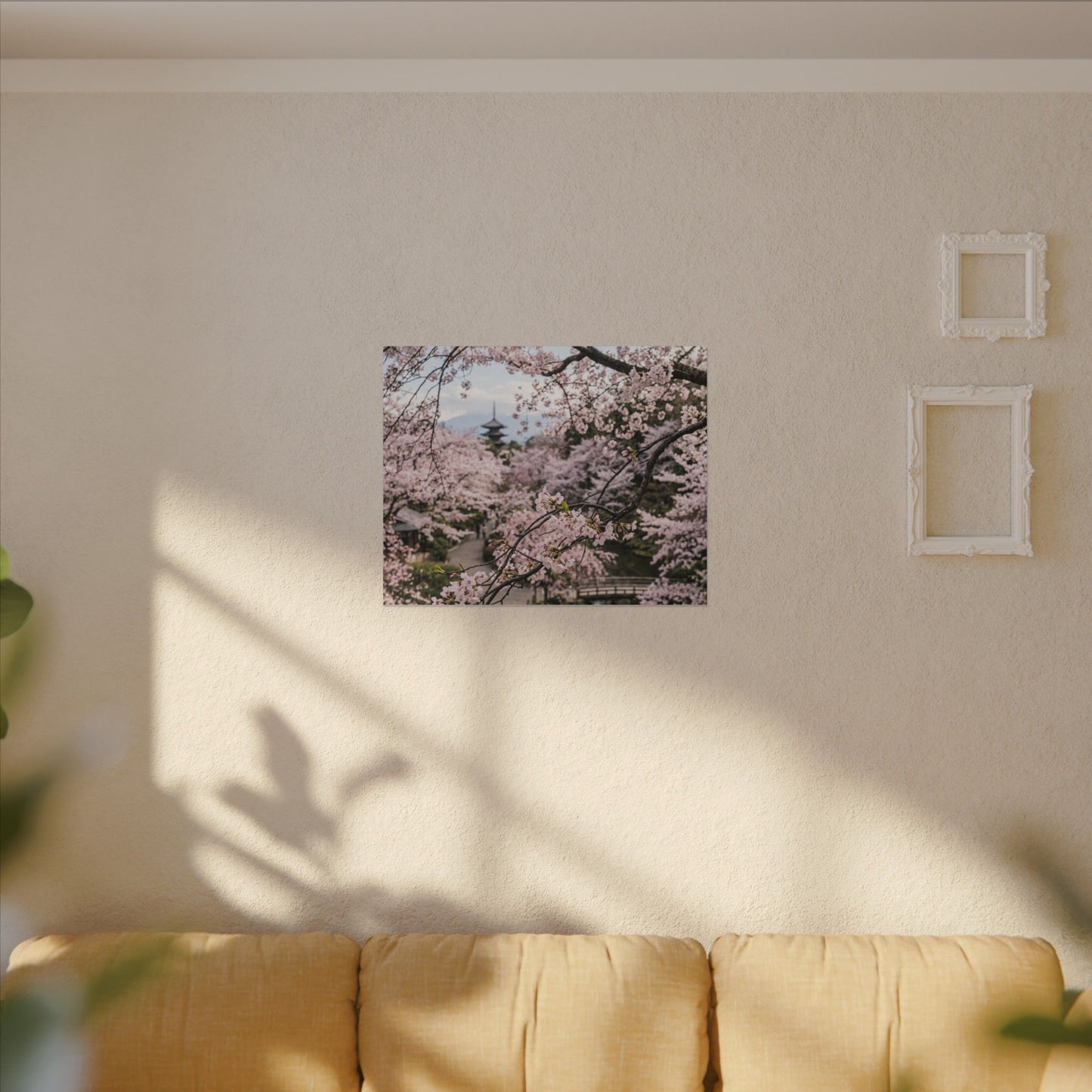 Cherry Blossom Winter Canvas Art | Dark Japandi Luxurious Design