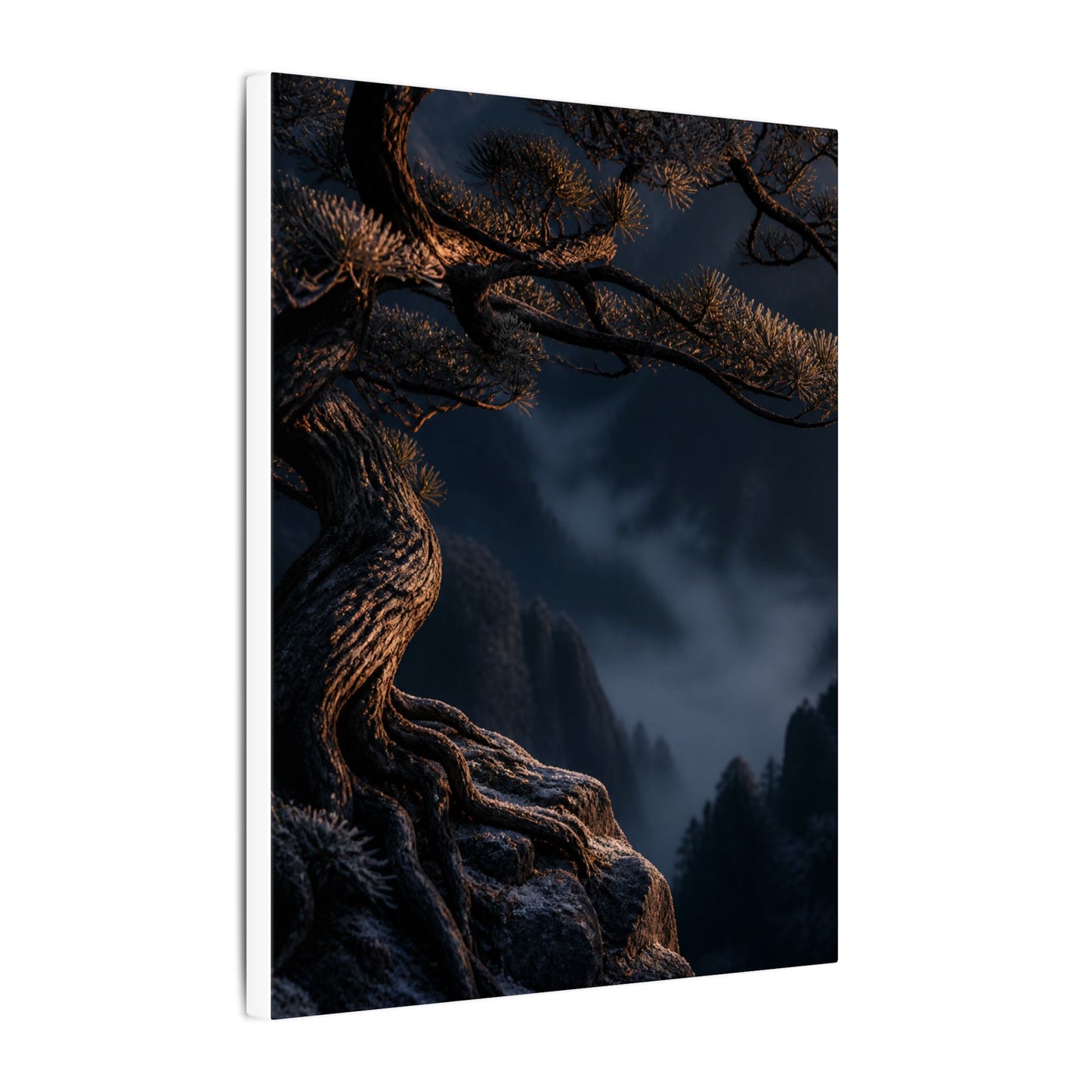 Bold Pine Tree Canvas Art - Shadow Zen Dark Japandi