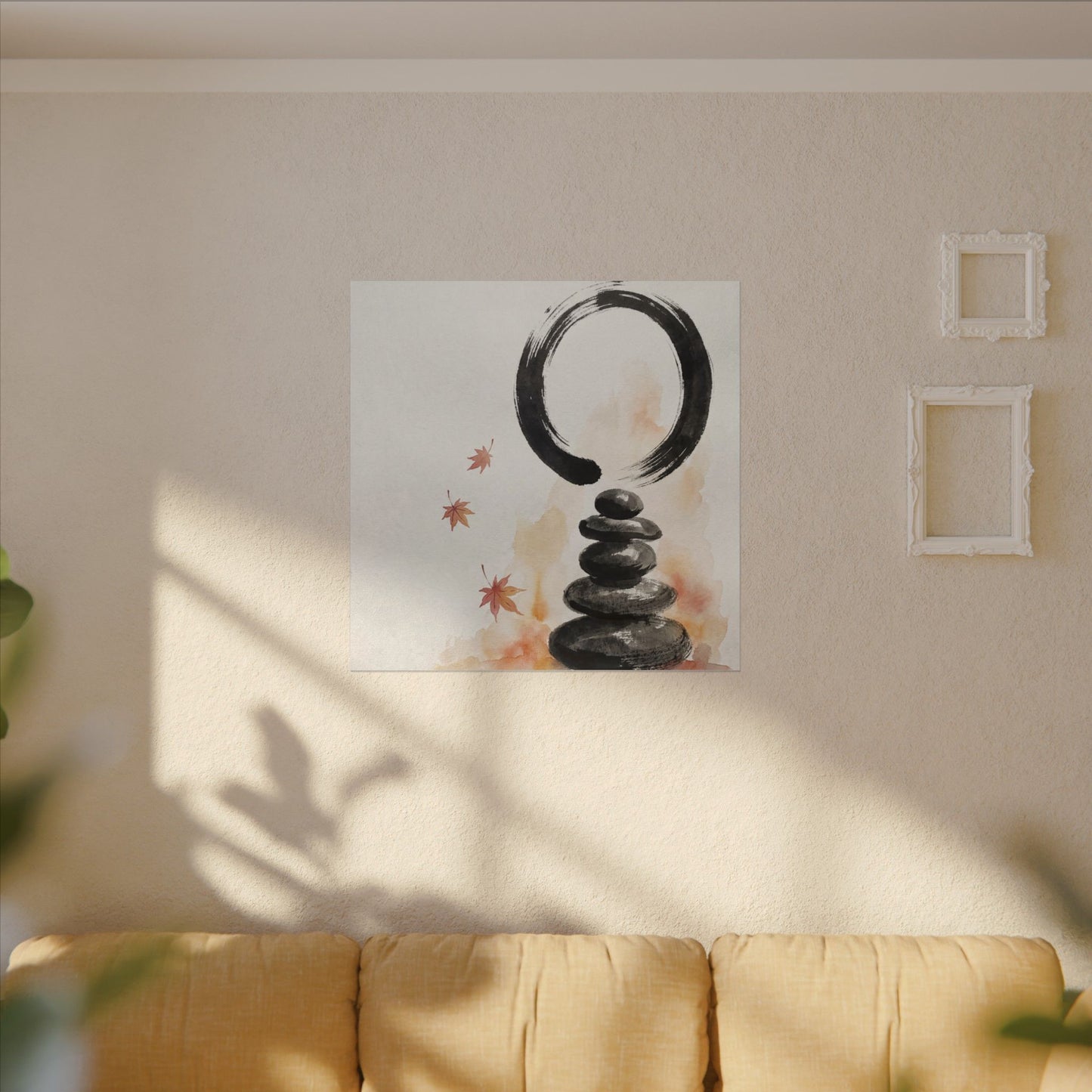 River Stones Canvas Art | Autumn Zen Enso Art
