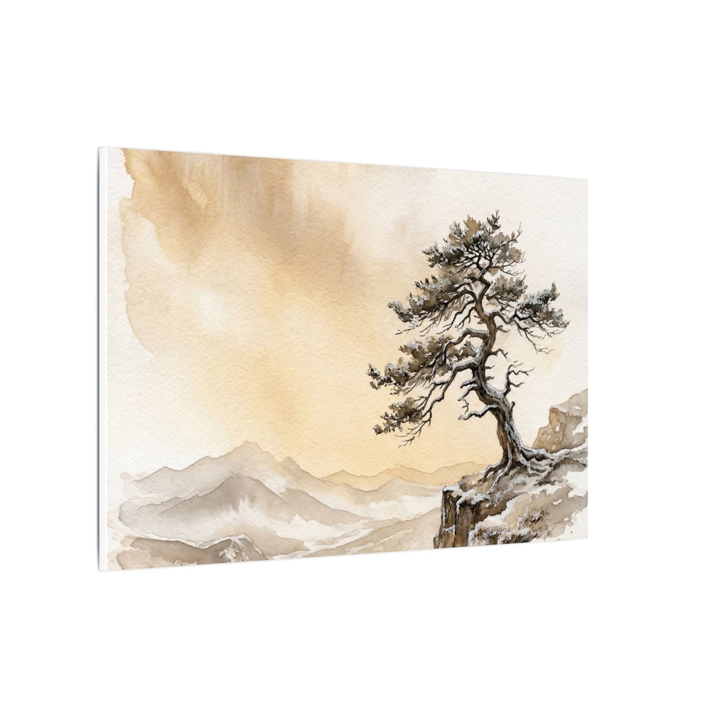 Pine Tree Canvas Art | Winter Japandi Watercolor Art