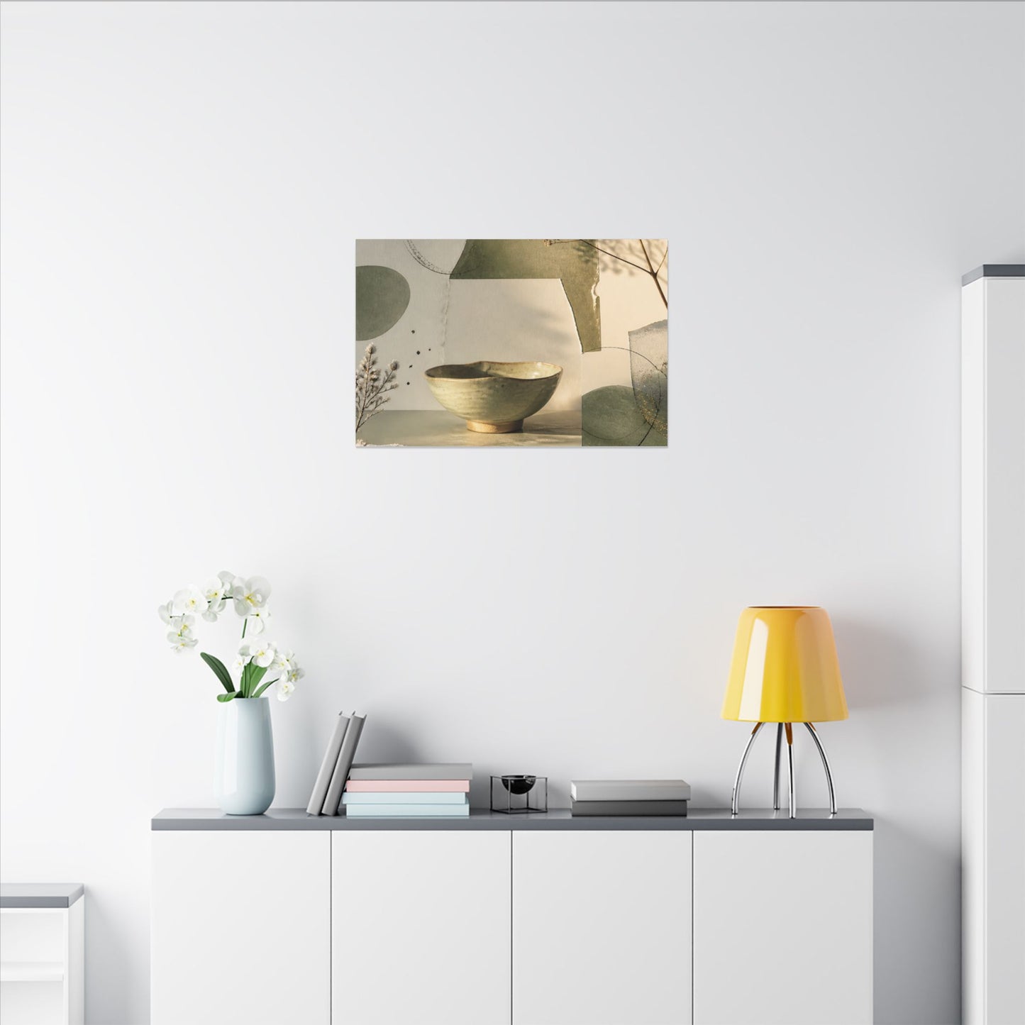 Warm Ceramic Bowl Canvas Art - Minimal Line Japandi