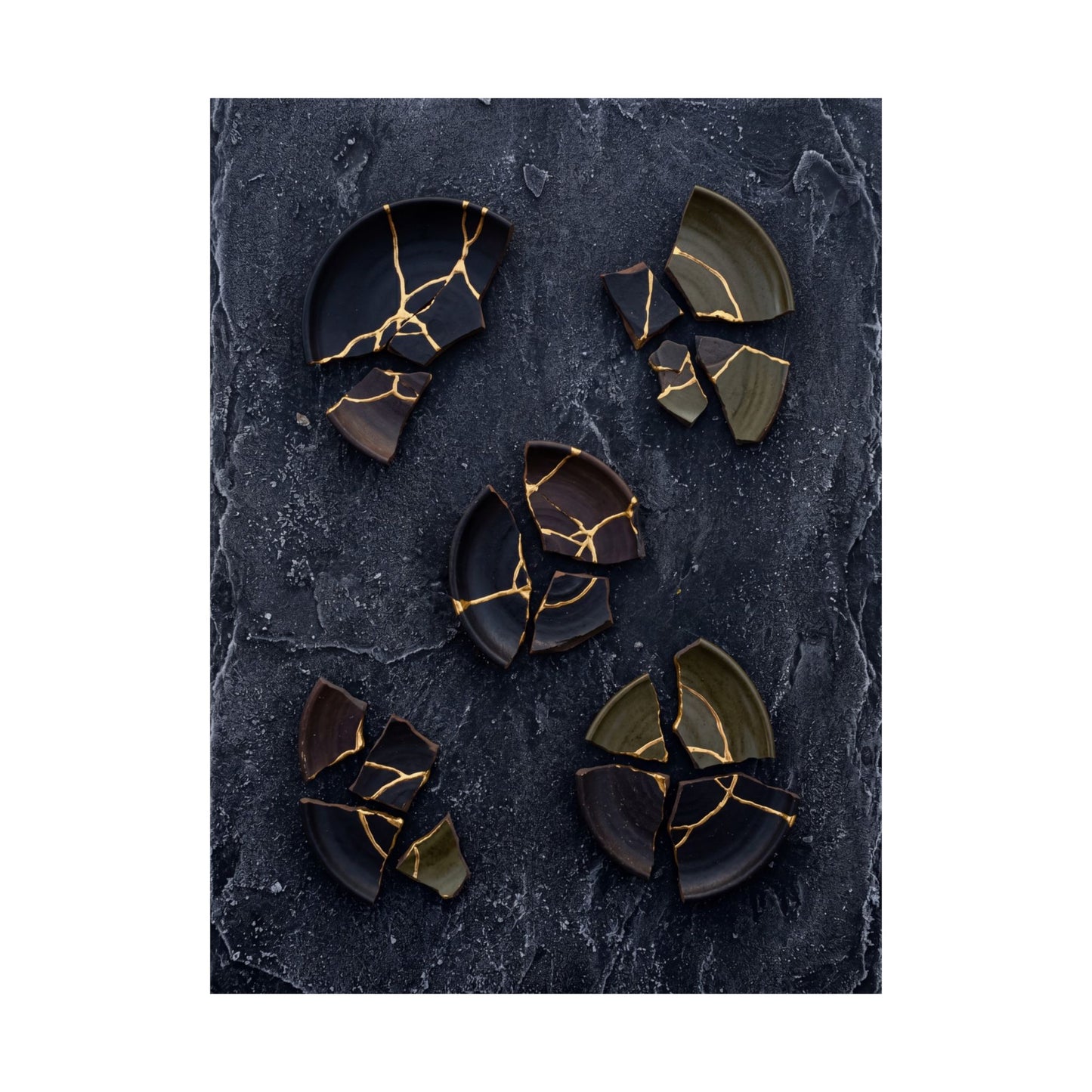 Moody Broken Pottery Wall Art Print - Shadow Zen Dark Japandi