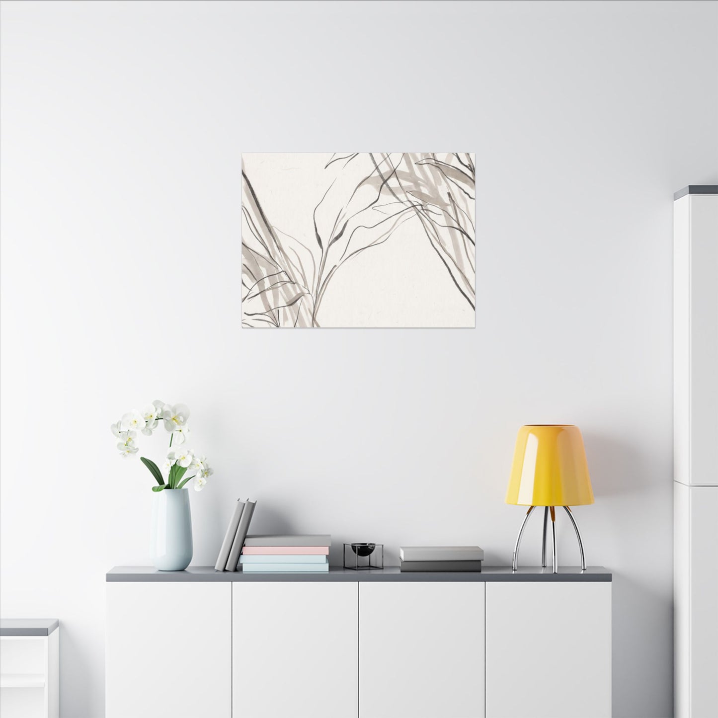 Neutral Shoji Screen Canvas Art - Minimal Line Japandi