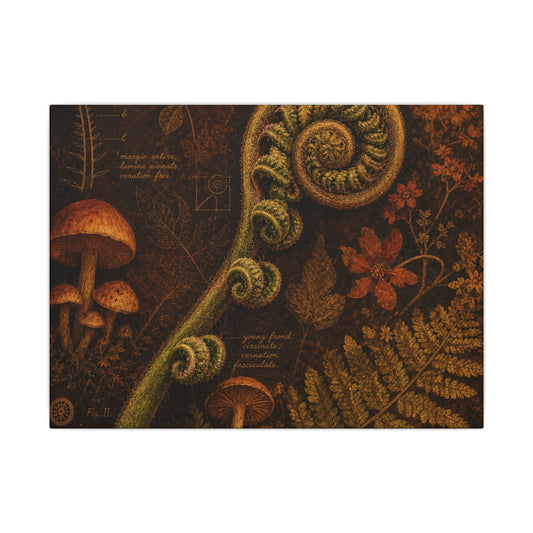 Fern Unfurling Herbarium Canvas Art | Cozy Cottagecore Art