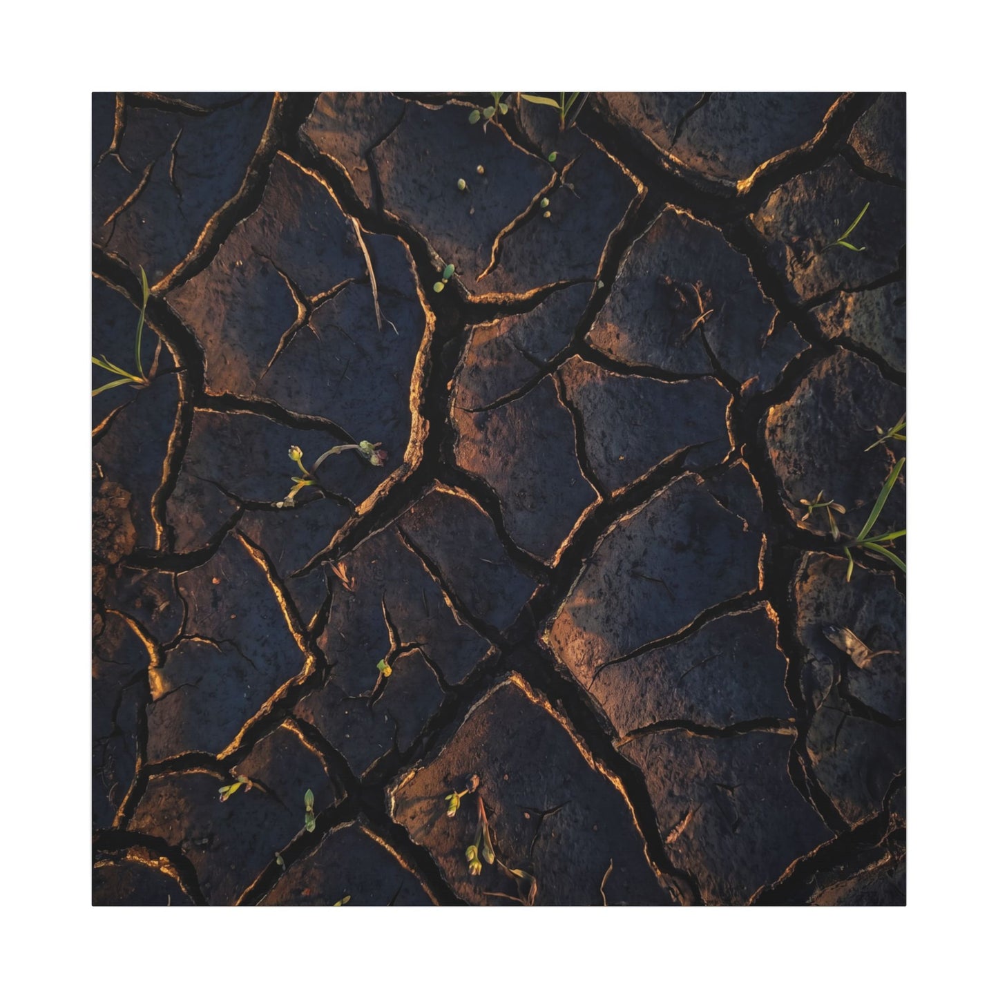 Cracked Earth Moody Minimal Canvas Art | Luxurious Dark Japandi Art