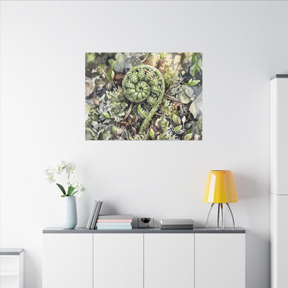 Fern Unfurling Spring Canvas Art | Japandi Neutral Design