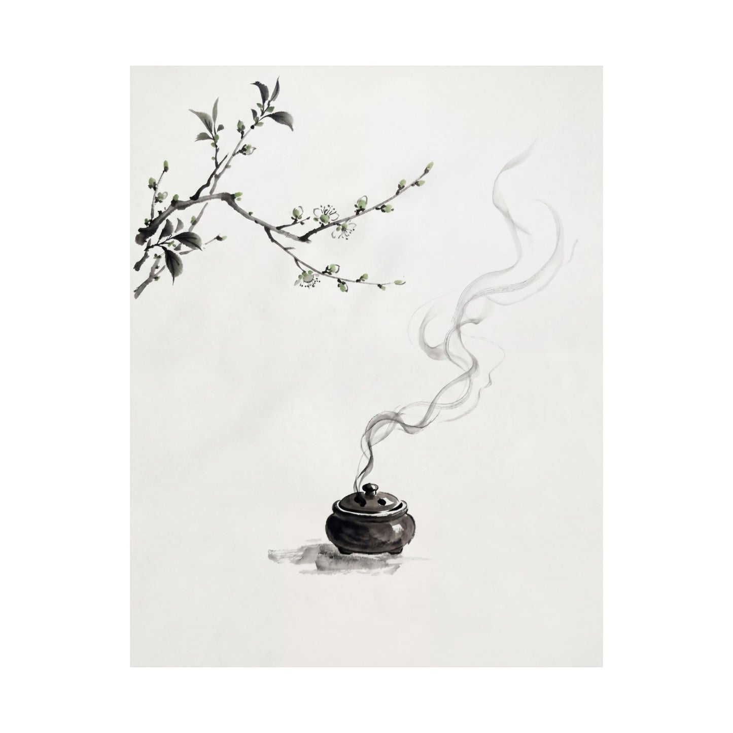 Ma Incense Smoke Wall Art Print - Zen Sumi E