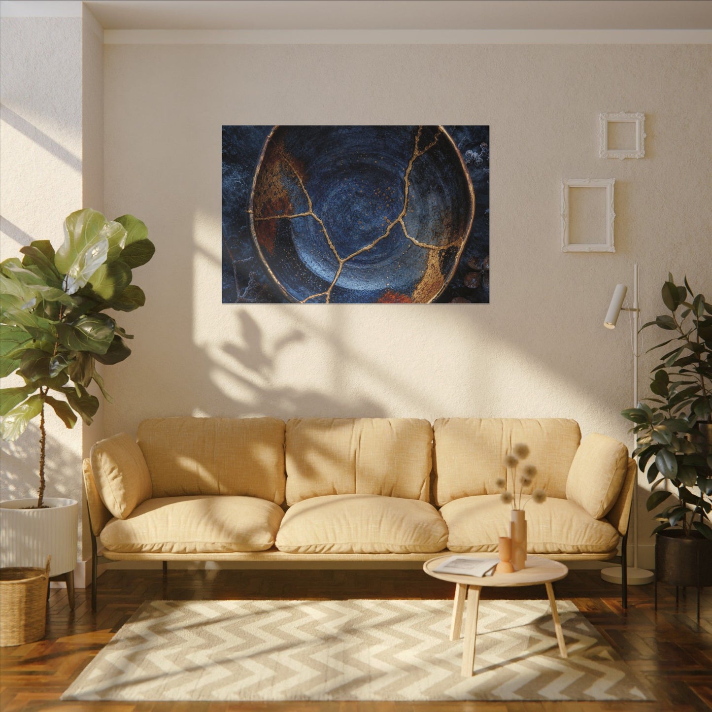 Kintsugi Ceramic Bowl in Moonlight | Crackle Gold Canvas Art