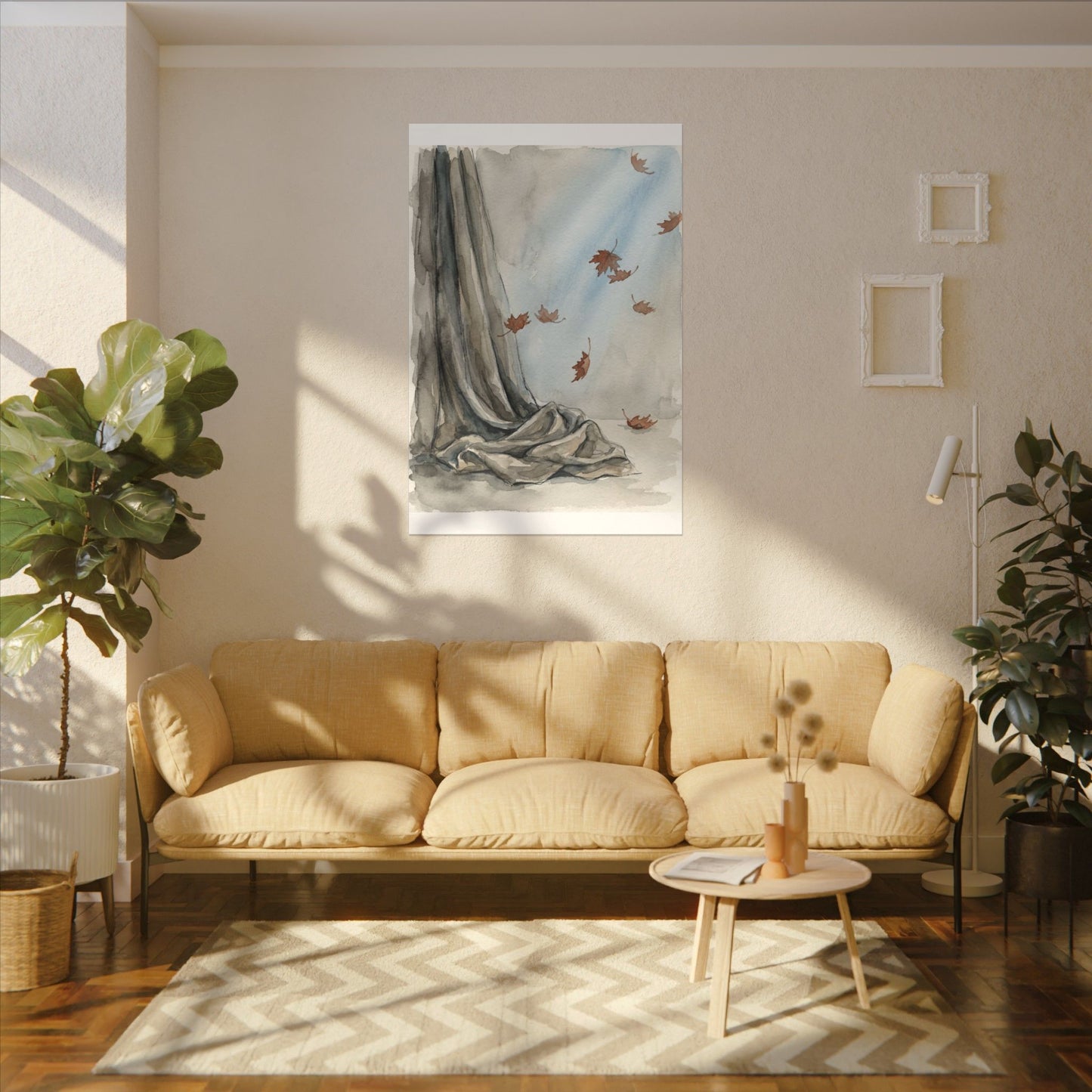 Ma Silk Drape Canvas Art - Japandi Watercolor