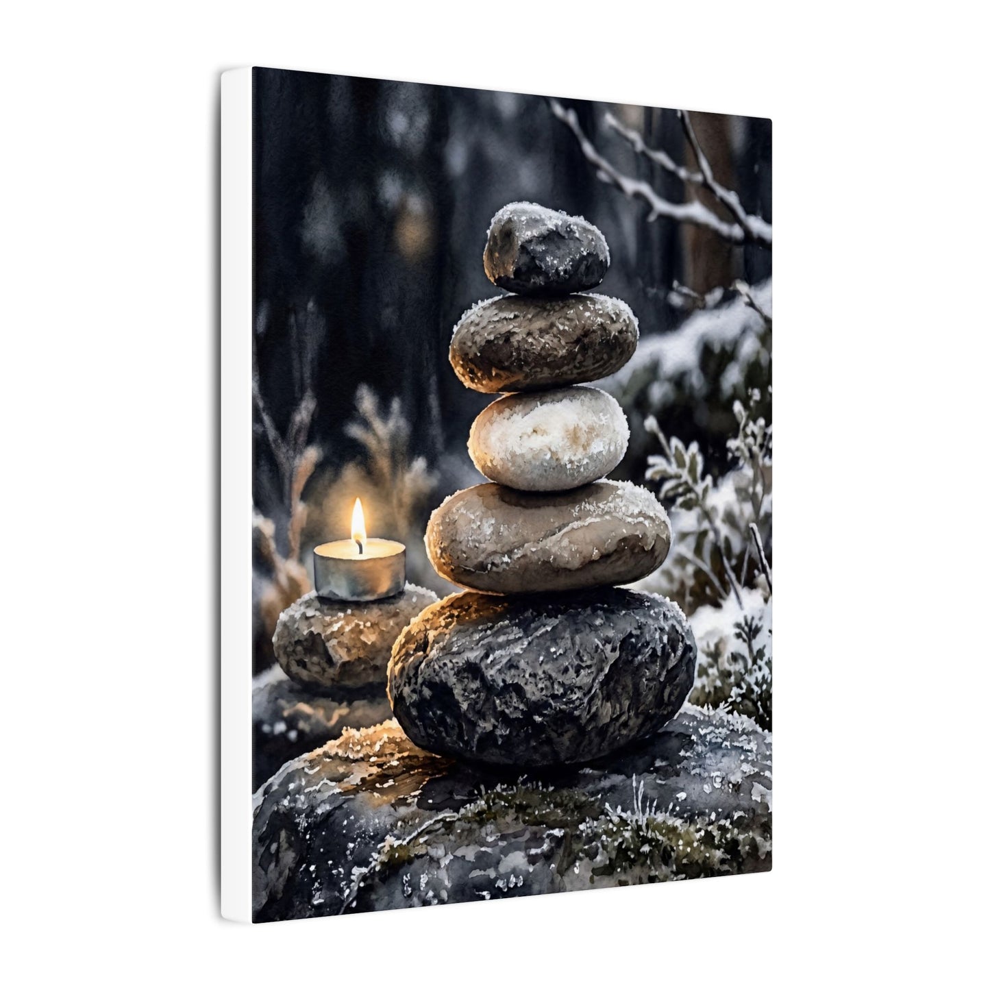 River Stones Canvas Art | Winter Japandi Watercolor Art