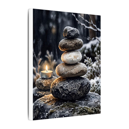 River Stones Canvas Art | Winter Japandi Watercolor Art