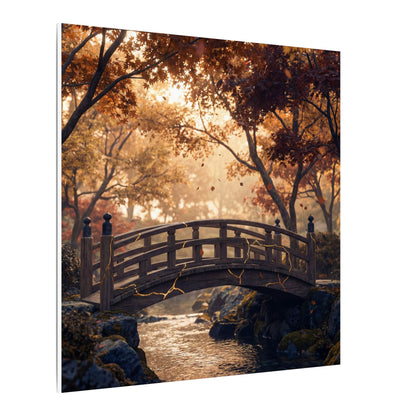 Autumn Wooden Bridge Gold Vein Canvas Art | Resilient Decor
