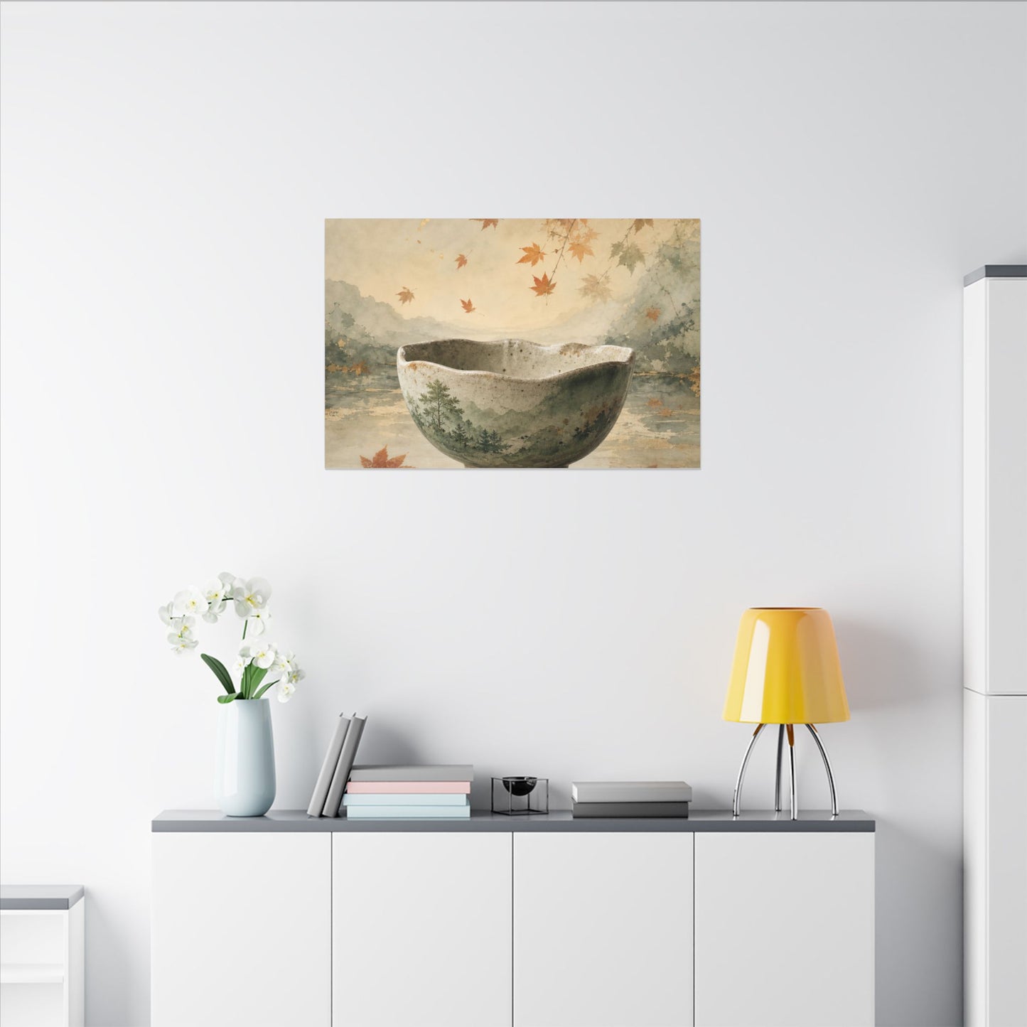 Autumn Ceramic Bowl Watercolor Canvas Art | Cozy Decor