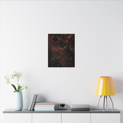 Dark Japandi Rock Garden in Golden Hour | Charcoal Ink Canvas Art
