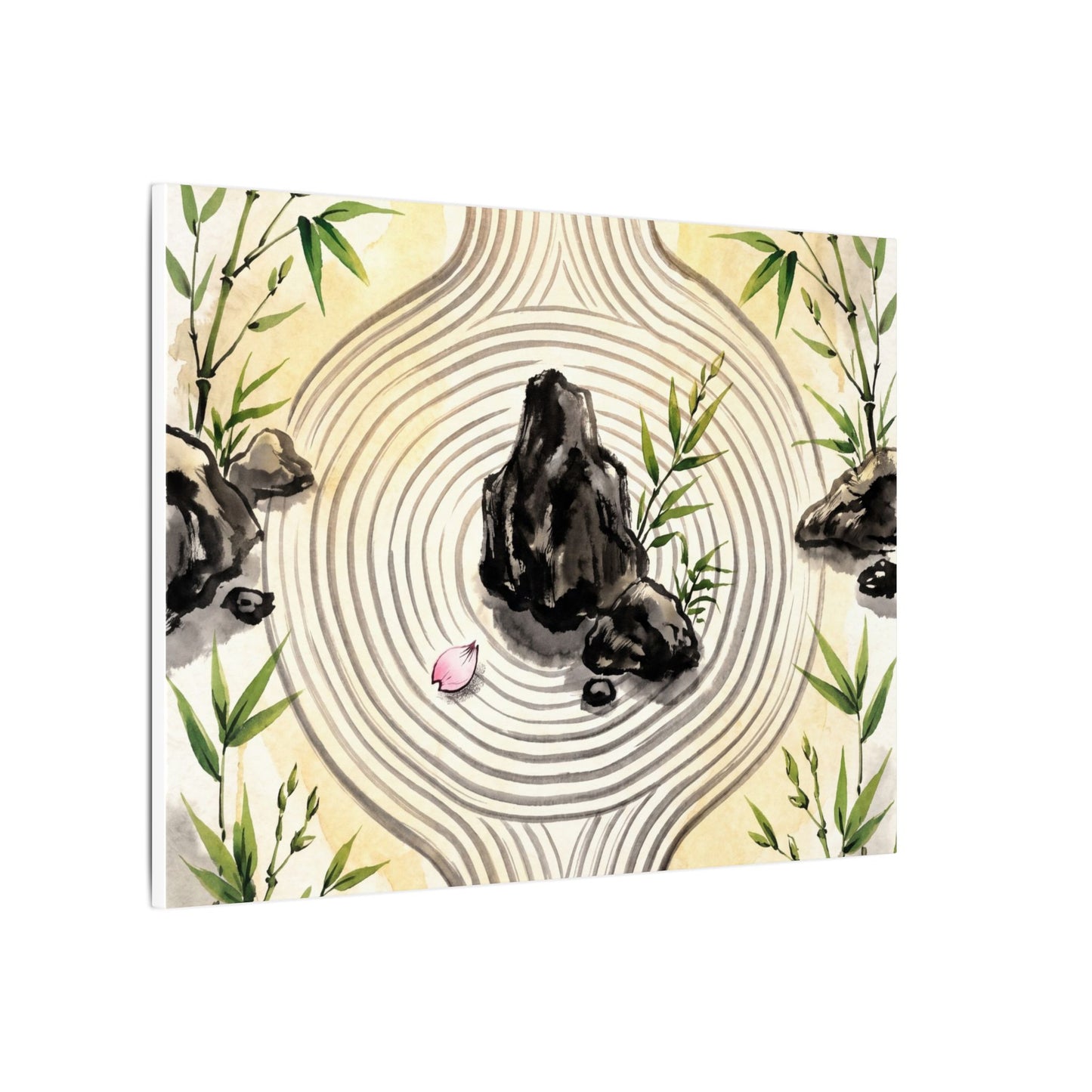 Zen Rock Garden in Golden Hour | Sumi E Canvas Art
