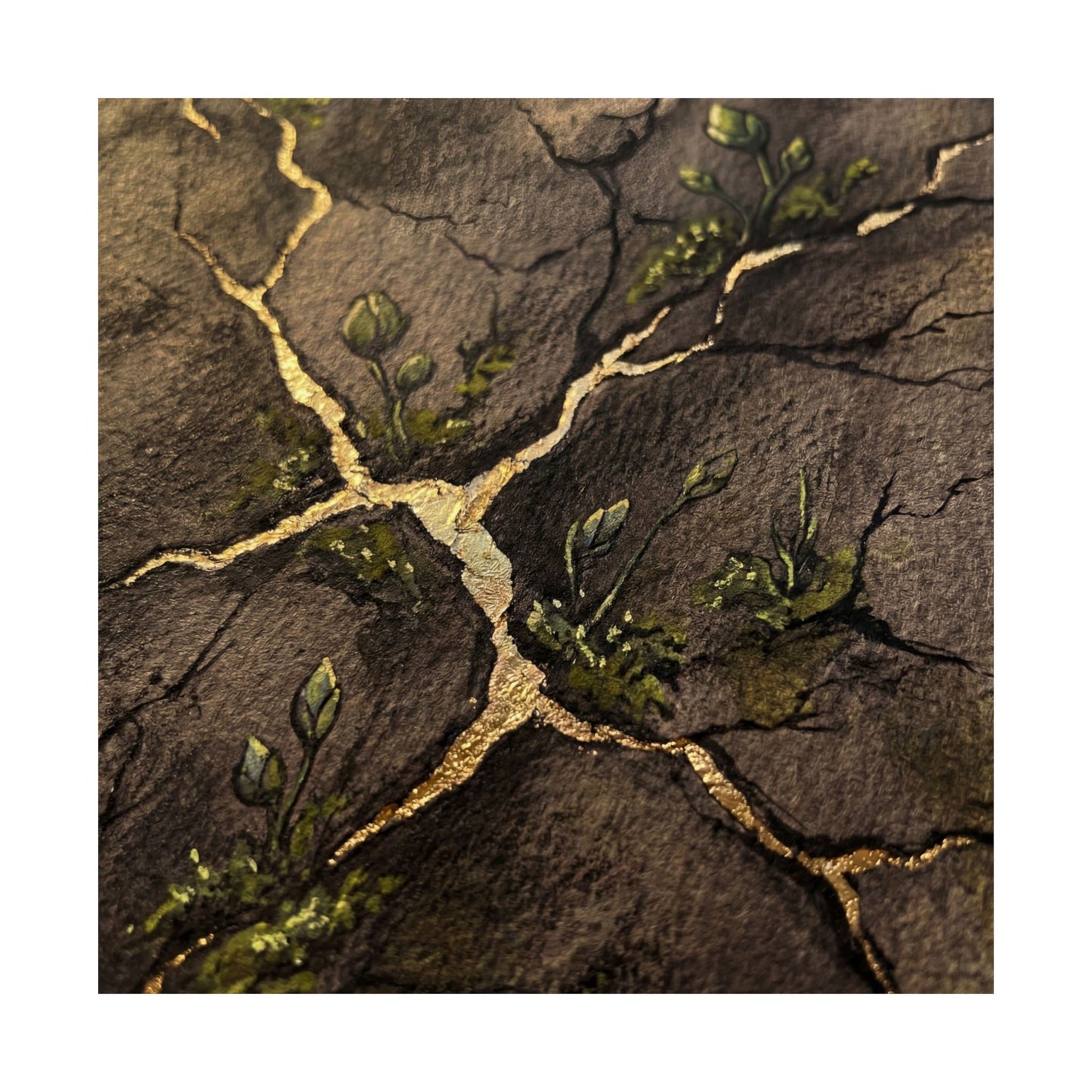 Fukinsei Cracked Earth Wall Art Print - Dark Japandi Charcoal Ink
