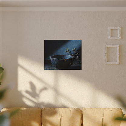 Ceramic Bowl Shadow Zen Canvas Art | Sophisticated Dark Japandi Art