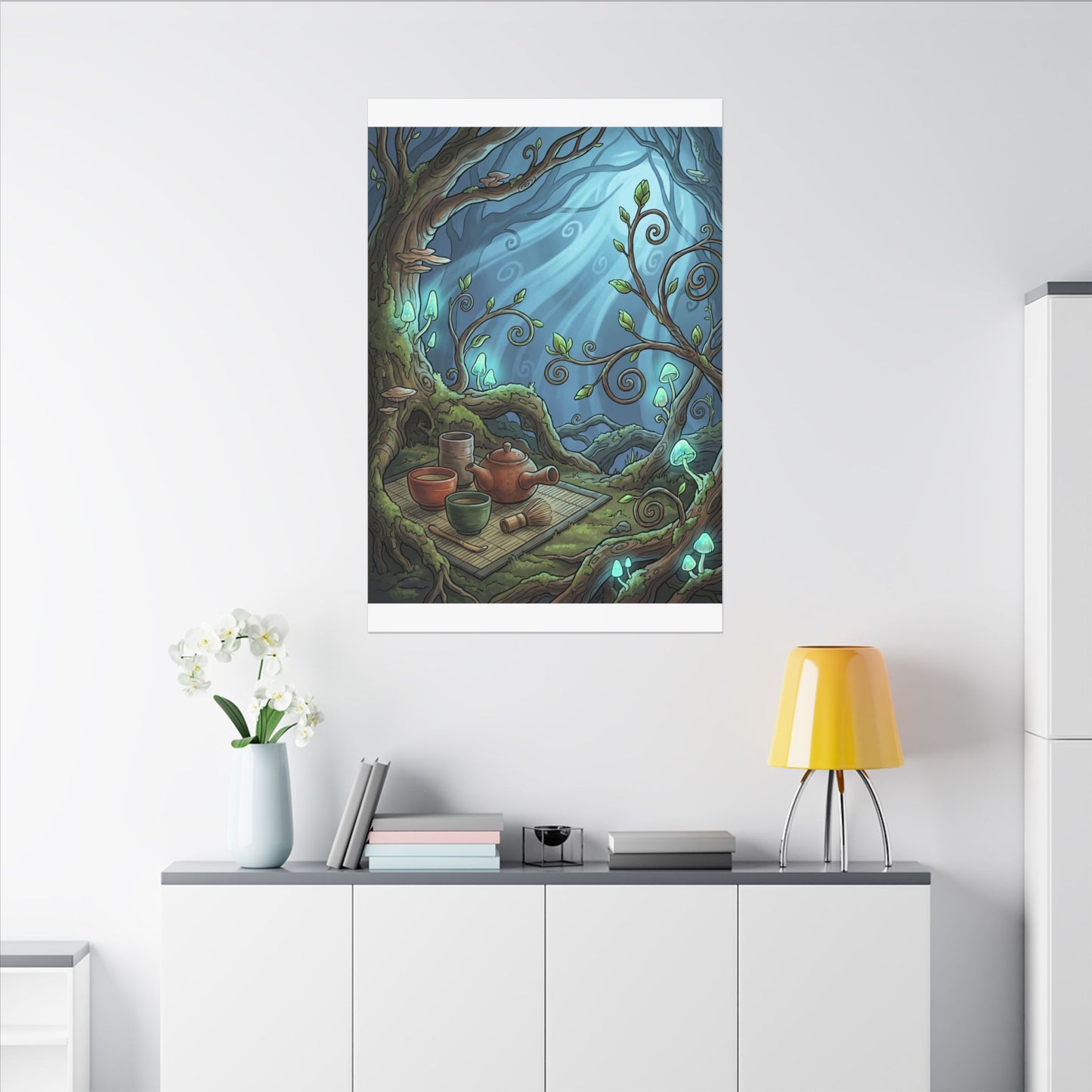 Spring Tea Ceremony Forest Whimsy Canvas Art | Cozy Decor