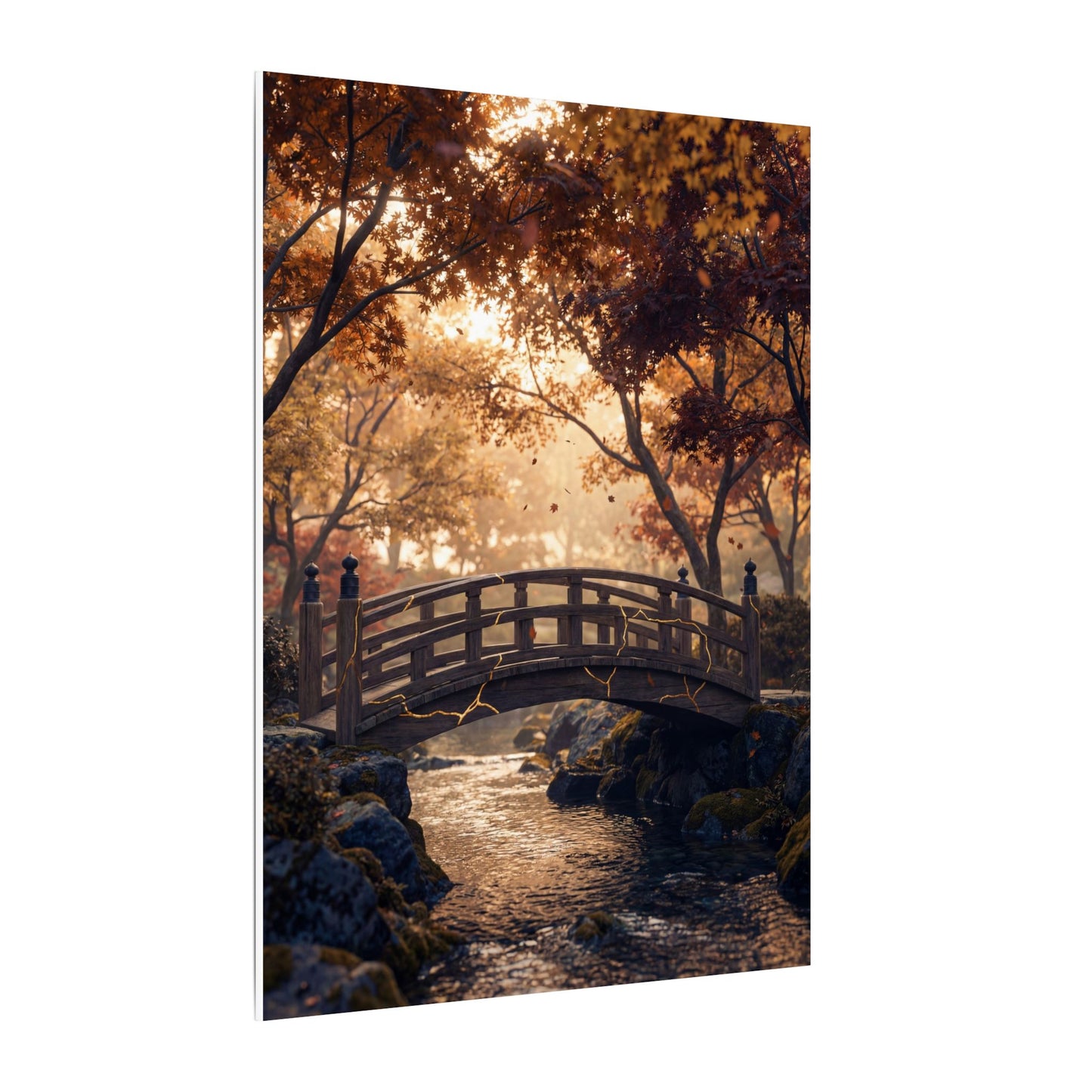 Autumn Wooden Bridge Gold Vein Canvas Art | Resilient Decor