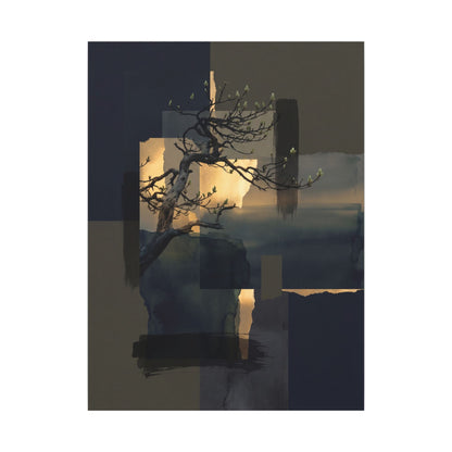 Golden Hour Pine Tree Canvas Art - Dark Japandi Kanso
