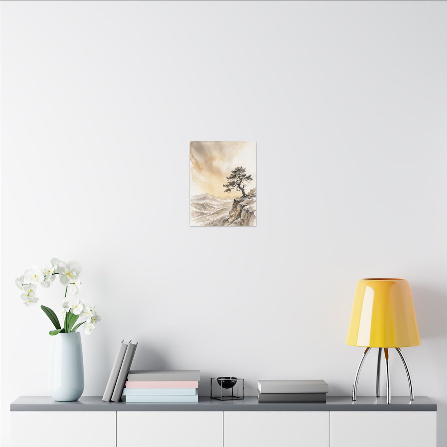 Pine Tree Canvas Art | Winter Japandi Watercolor Art