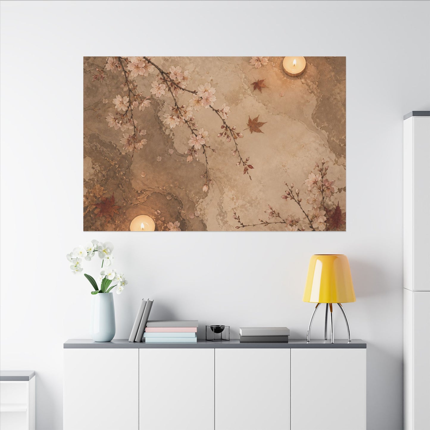 Cherry Blossom Canvas Art | Autumn Japandi Japanese Pattern Art