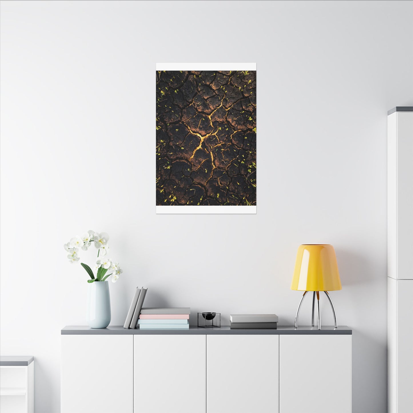 Cracked Earth Moody Minimal Canvas Art | Sophisticated Dark Japandi Art