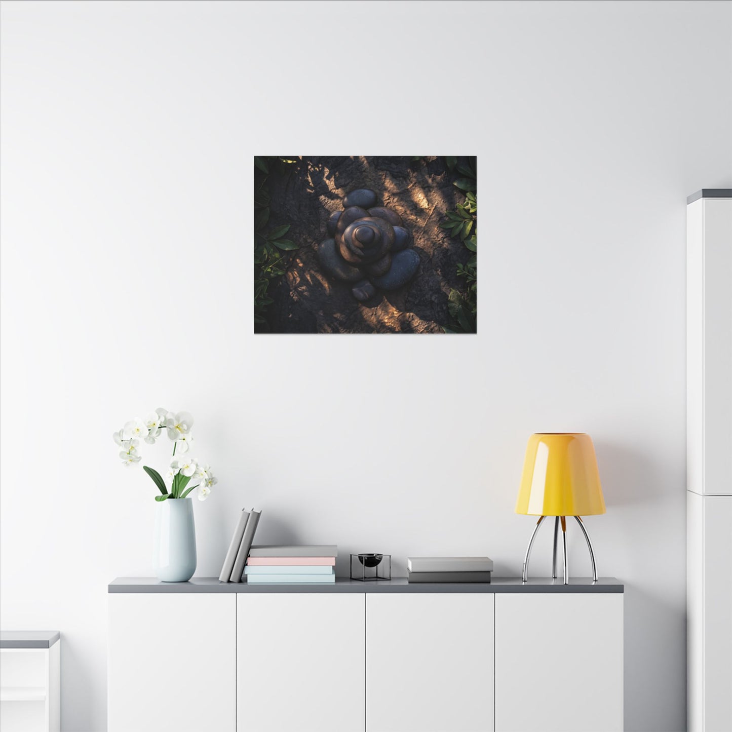 Ma River Stones Canvas Art - Dark Japandi Dark Texture