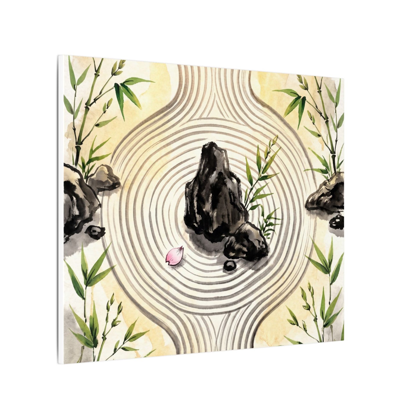 Zen Rock Garden in Golden Hour | Sumi E Canvas Art