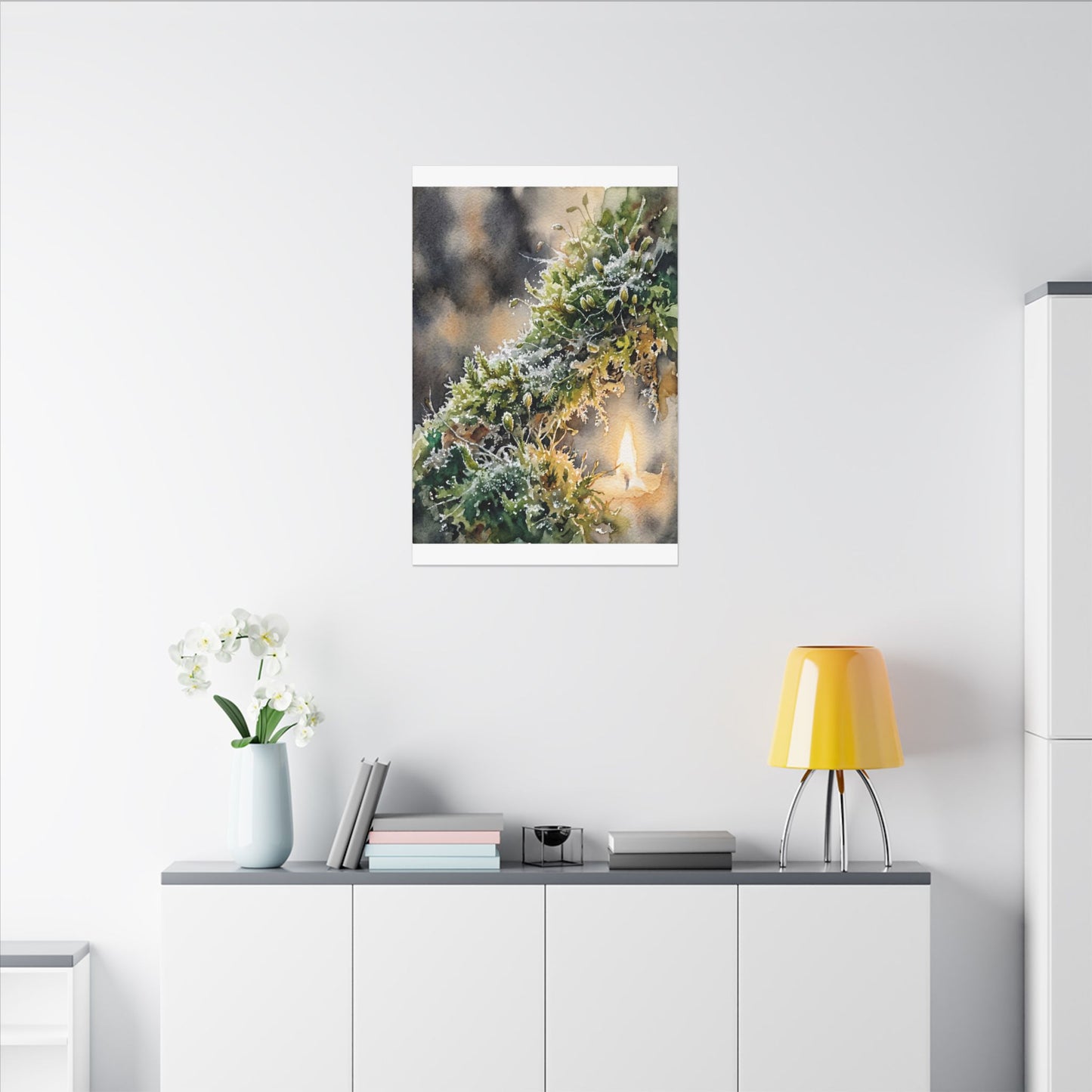 Winter Moss Close Up Watercolor Canvas Art | Neutral Decor