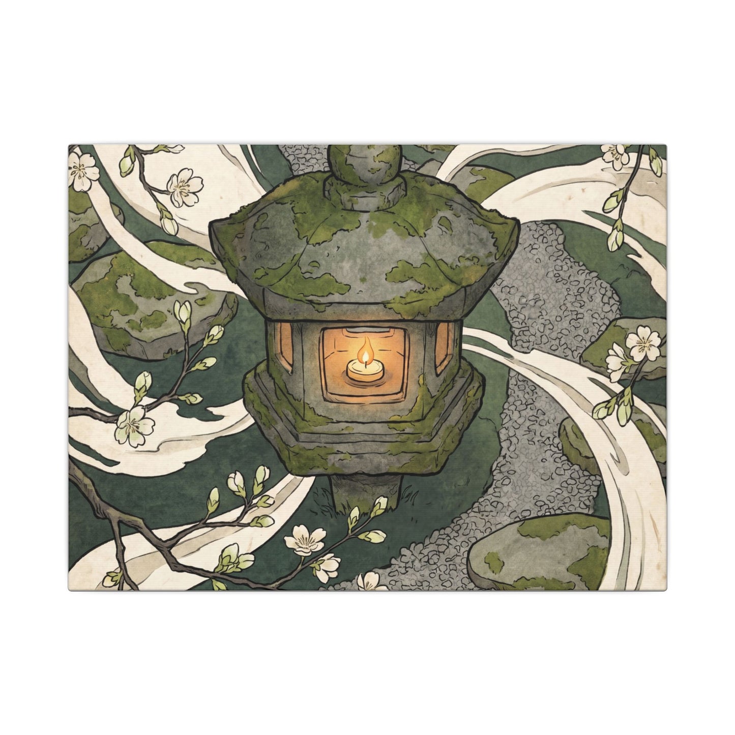 Zen Stone Lantern in Candlelight | Ukiyo E Inspired Canvas Art