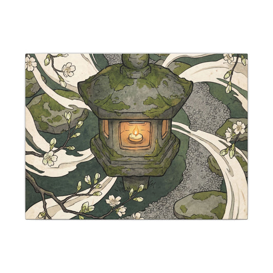 Zen Stone Lantern in Candlelight | Ukiyo E Inspired Canvas Art