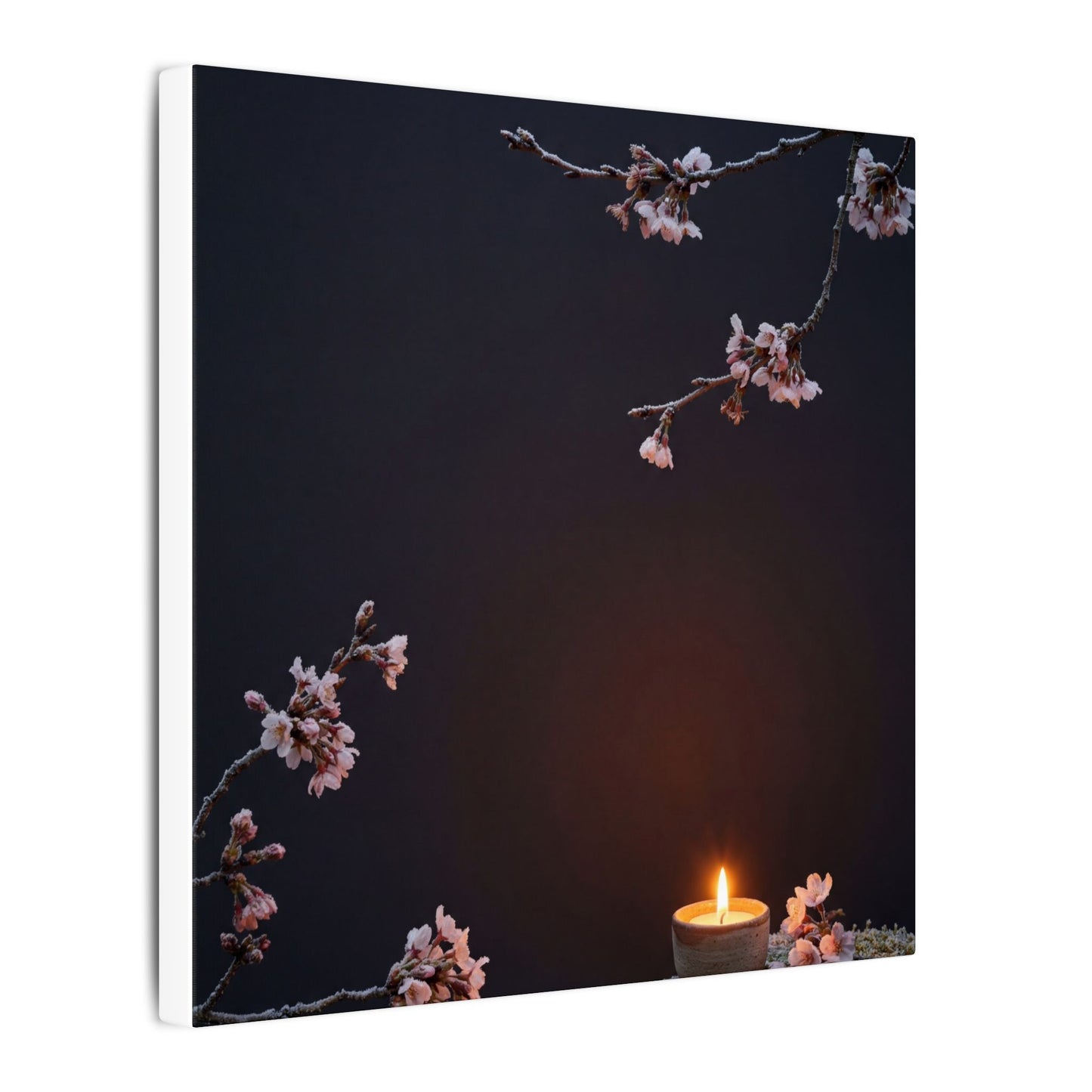 Dark Japandi Cherry Blossom in Candlelight | Moody Minimal Canvas Art