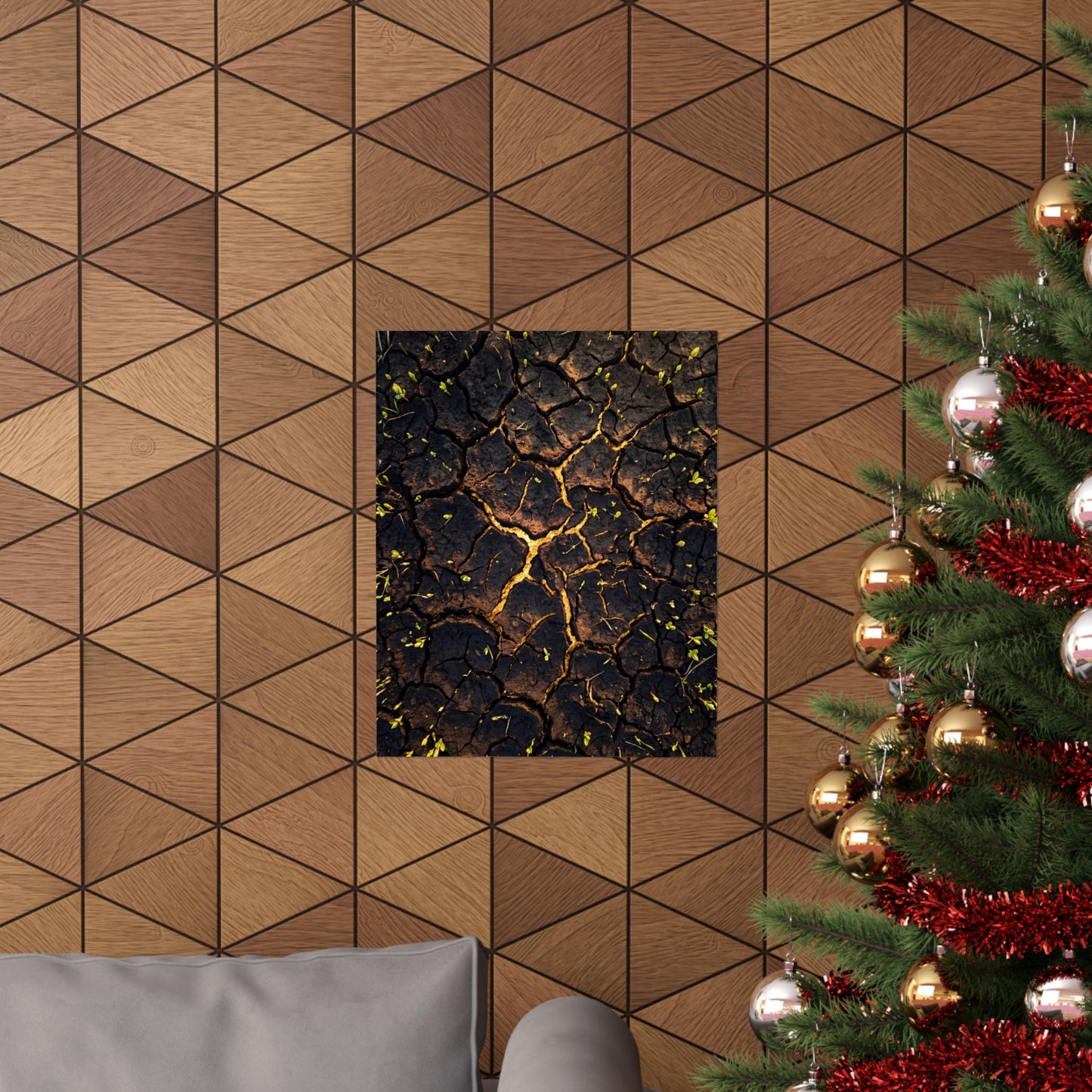 Golden Hour Cracked Earth Wall Art Print - Dark Japandi Seijaku