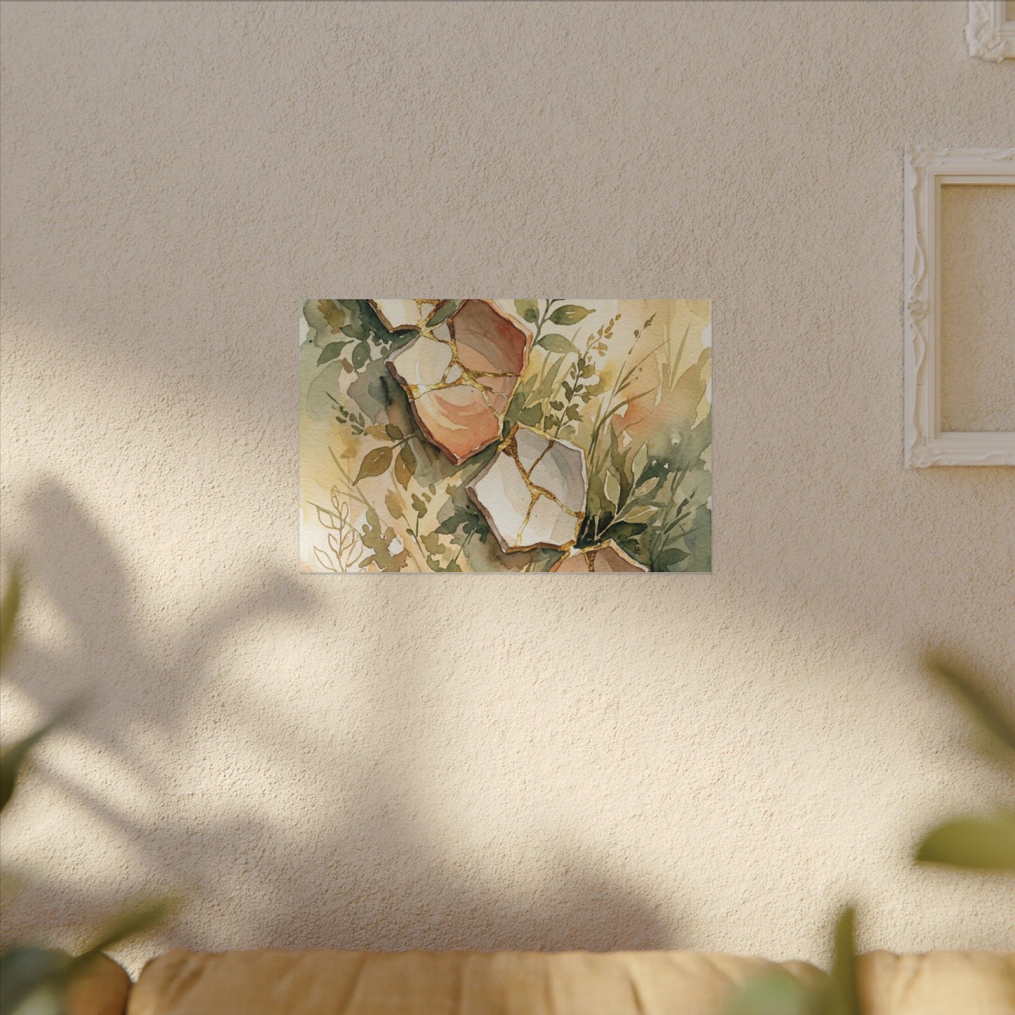 Japandi Broken Pottery in Golden Hour | Watercolor Canvas Art