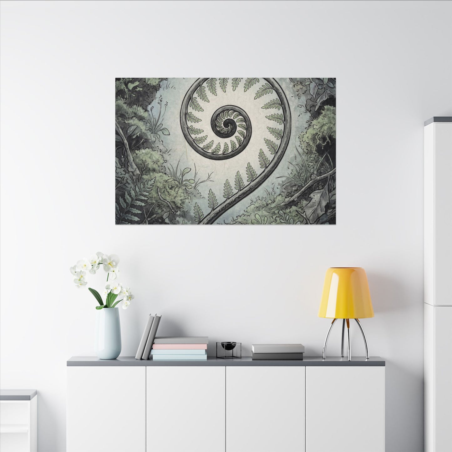 Zen Fern Unfurling in Dawn | Ukiyo E Inspired Canvas Art