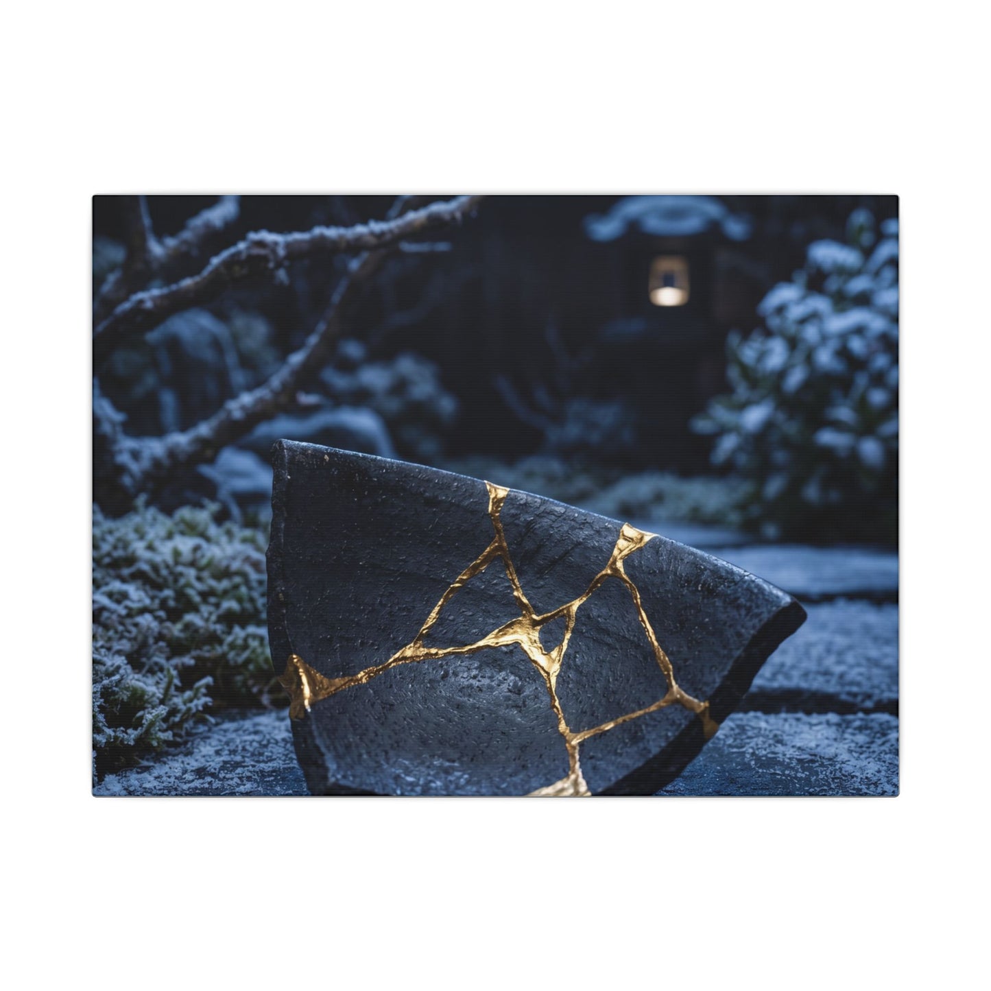 Moonlit Garden Winter Canvas Art | Kintsugi Artful Design