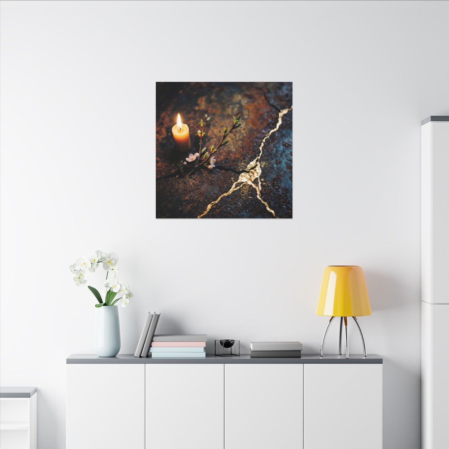 Kintsugi Rust Patina in Candlelight | Gold Repair Canvas Art