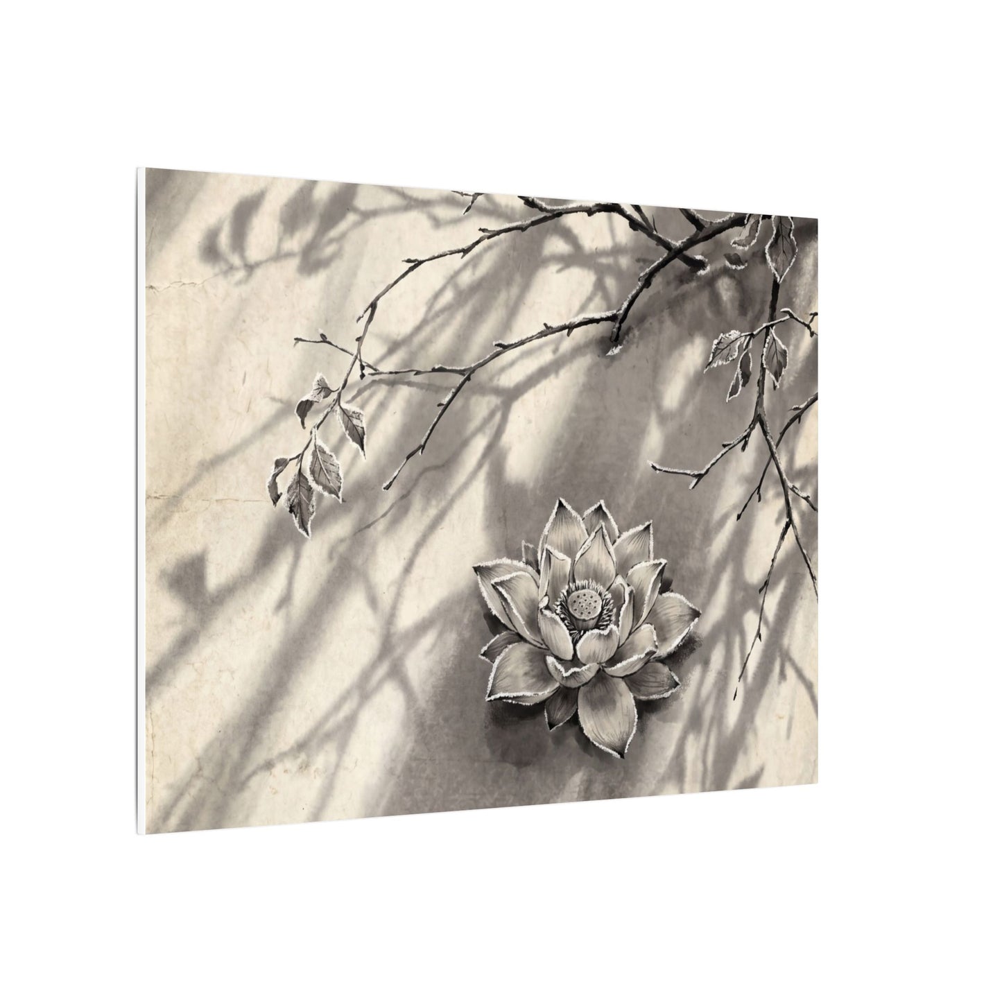 Winter Lotus Flower Sumi E Canvas Art | Contemplative Decor