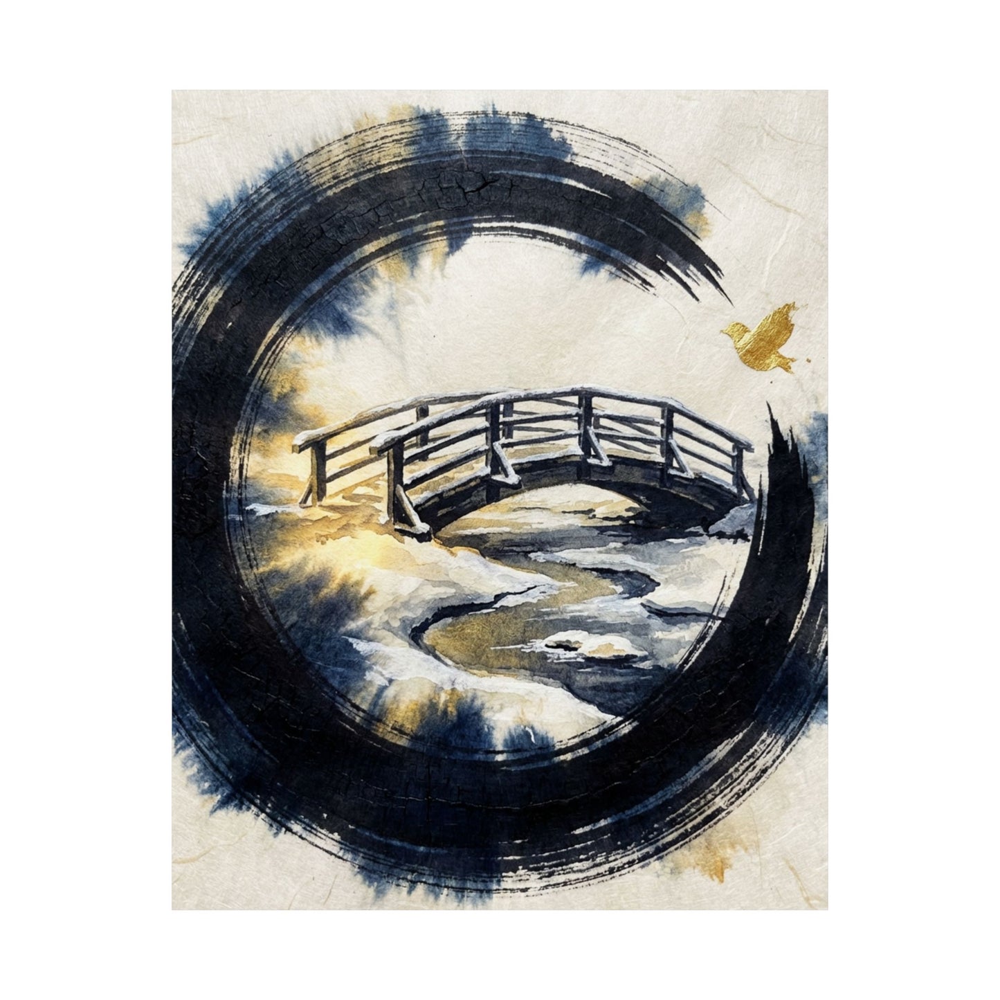 Zen Ink Brushstroke in Golden Hour | Karesansui Wall Art Print
