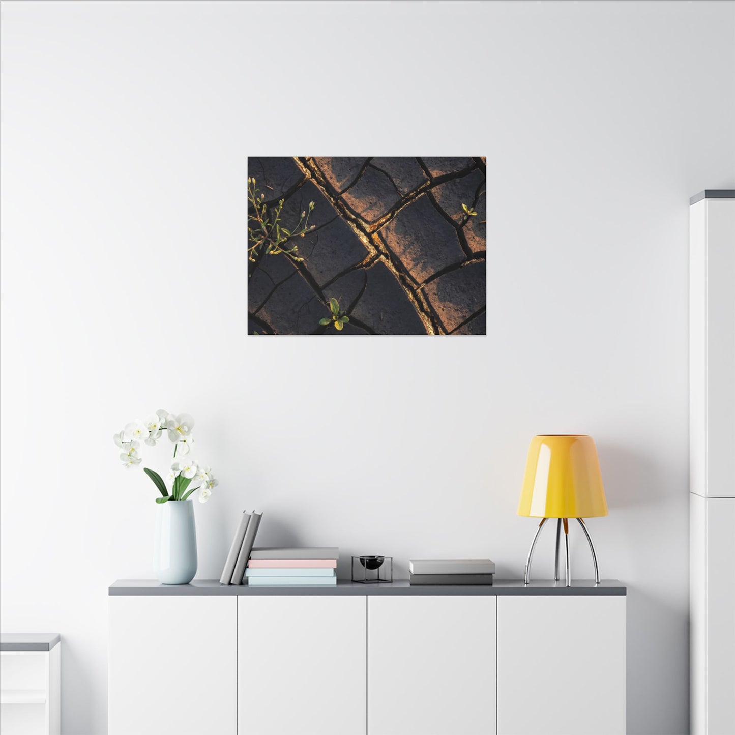 Kintsugi Cracked Earth in Golden Hour | Gold Vein Canvas Art