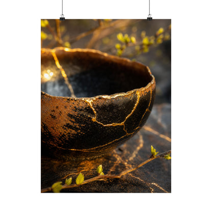 Shibui Ceramic Bowl Wall Art Print - Kintsugi Gold Vein