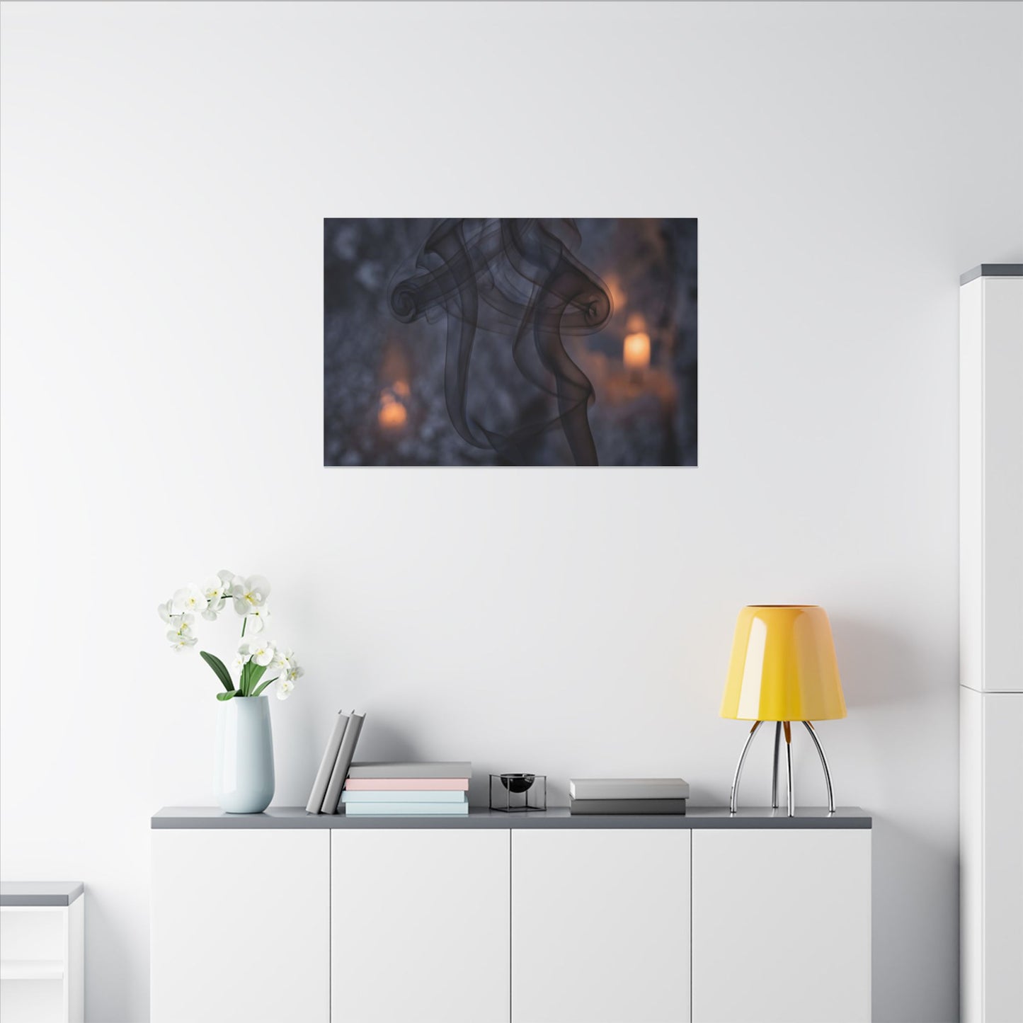 Incense Smoke Winter Canvas Art | Dark Japandi Sophisticated Design