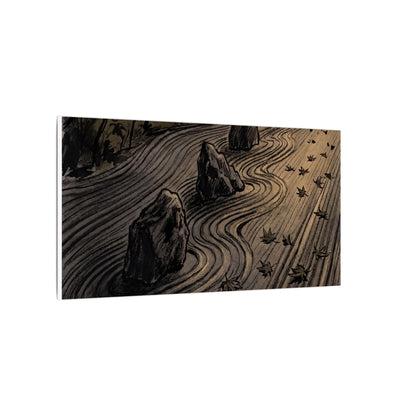 Rock Garden Canvas Art | Autumn Dark Japandi Charcoal Ink Art