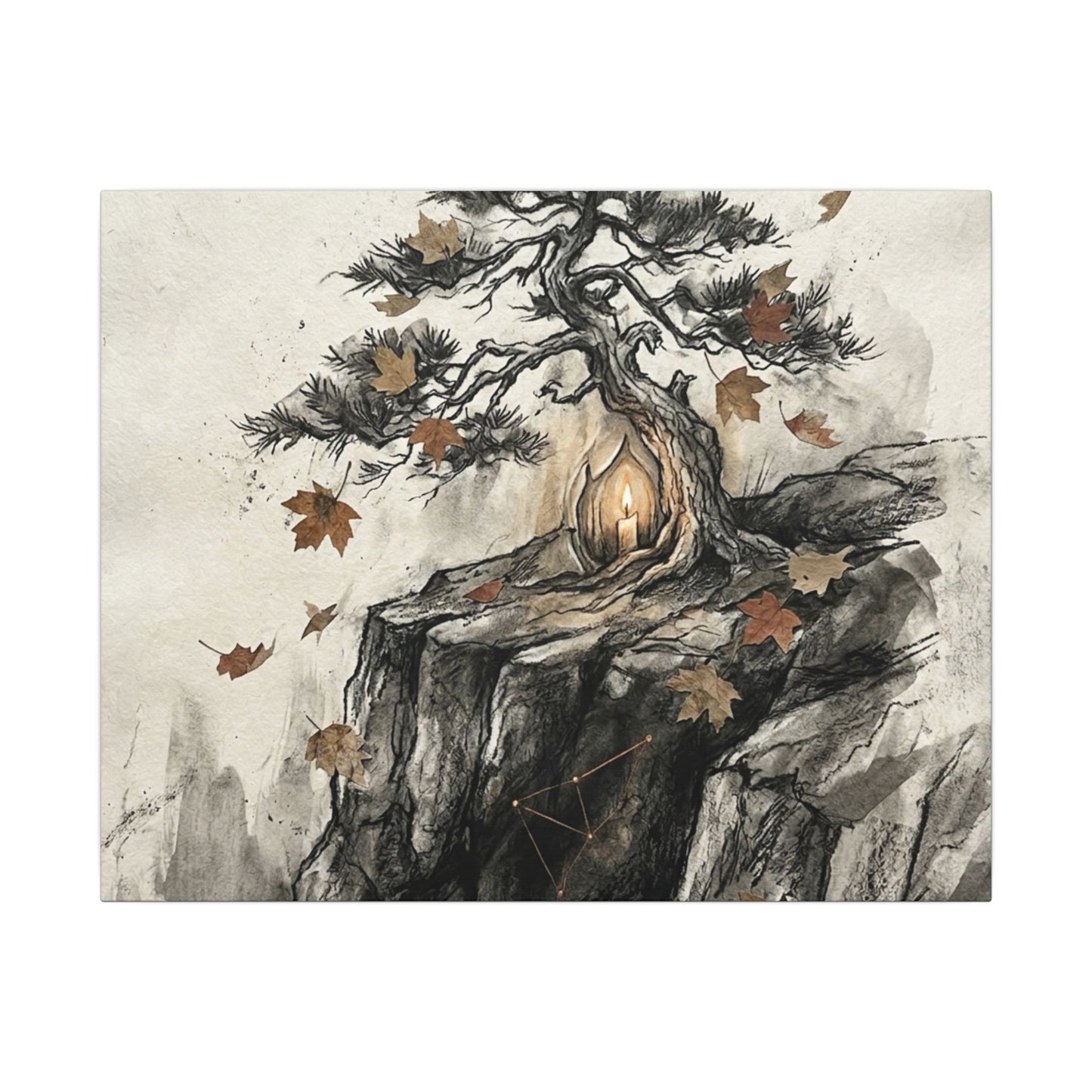 Pine Tree Autumn Canvas Art | Japandi Earthy Design
