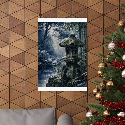 Zen Stone Lantern in Dappled | Sumi E Wall Art Print