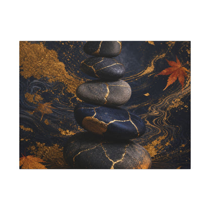 River Stones Autumn Canvas Art | Kintsugi Artful Design